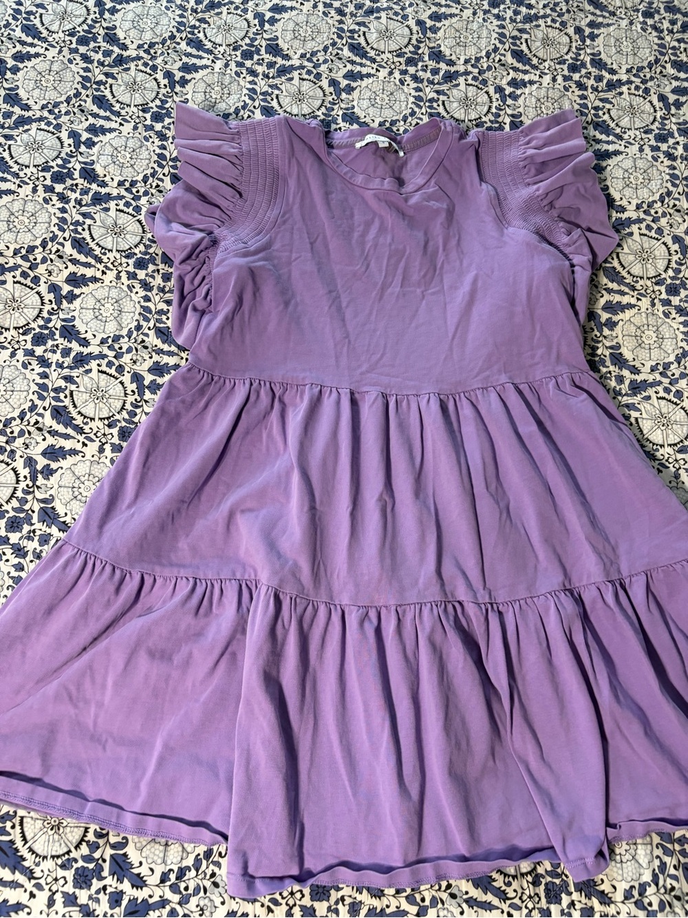 Women's Purple Ruffle Sleeve Tiered Dress - NO FADING Small - dress is heavy!